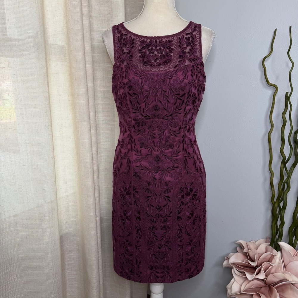 Sue Wong Nocturne Soutache‎ Dress Embroidered Sheath Plum Purple Women's Size 6